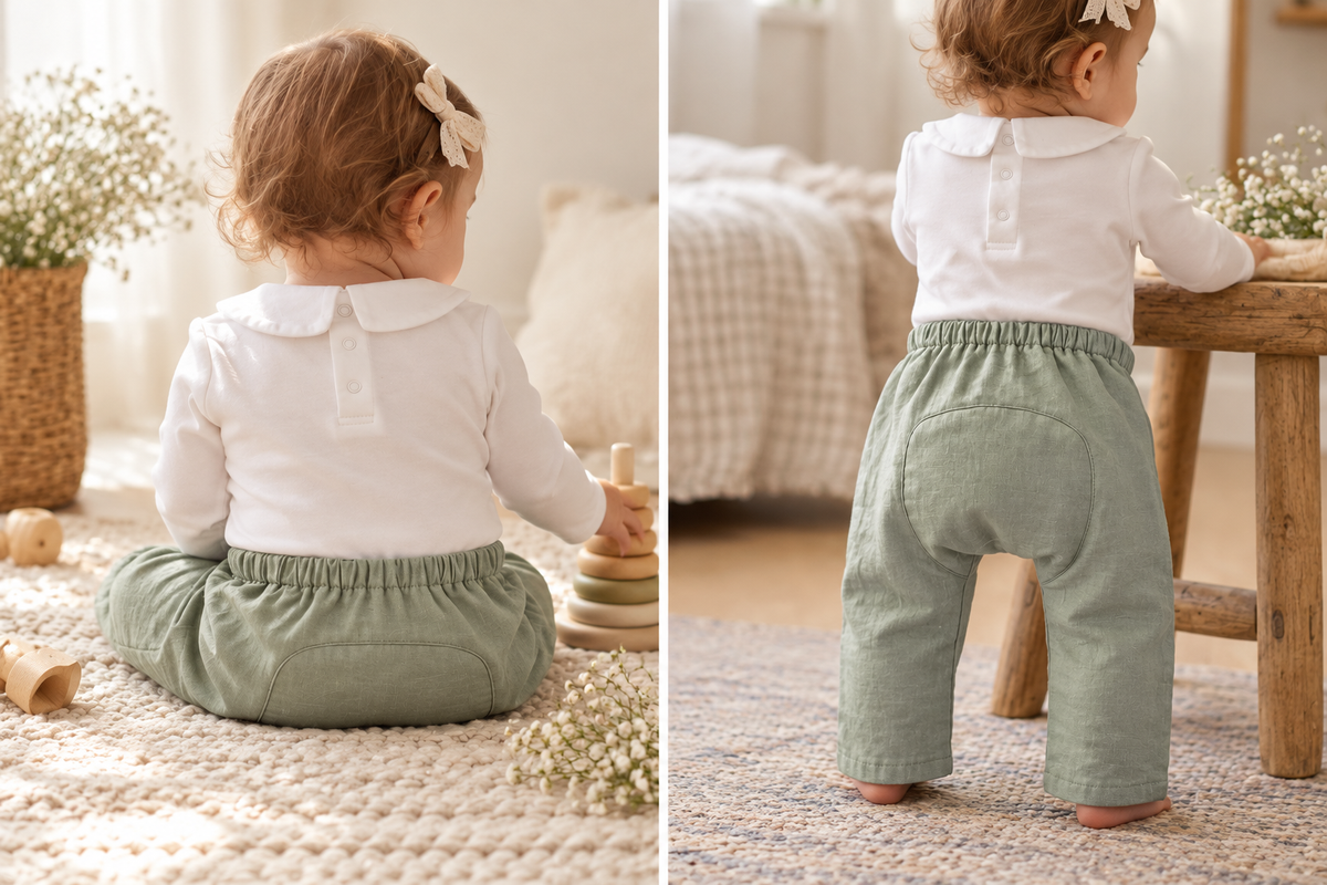 Peter Pan Collar Bodysuit & Linen Baby Gusset Pant Set