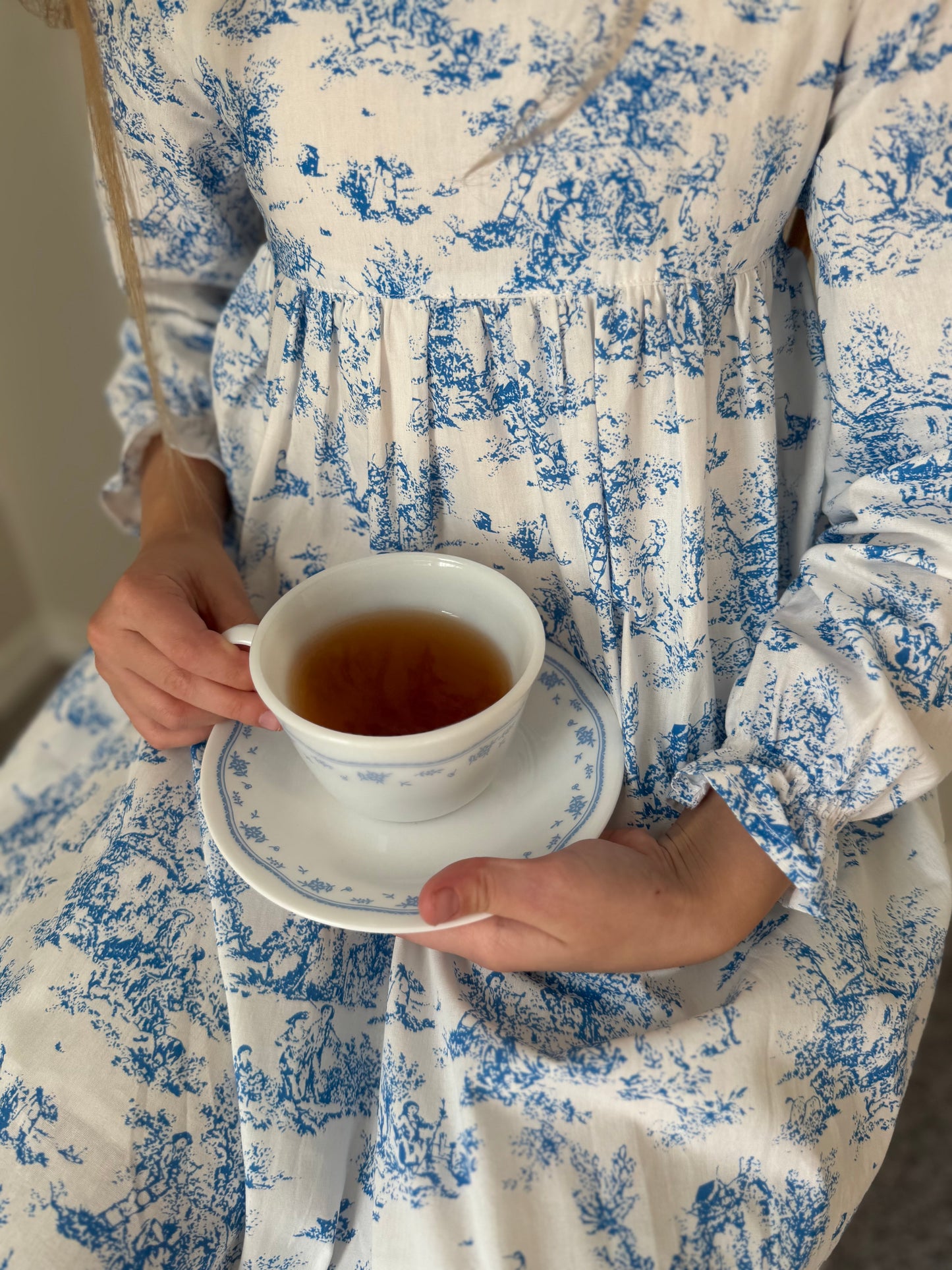 Aoki Dress-Blue Toile | Long Sleeve