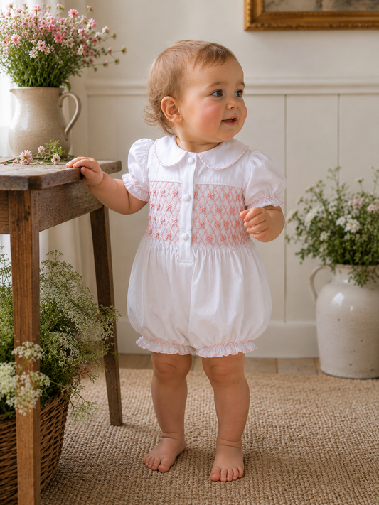 Camellia Smocked Romper | Heirloom Peach