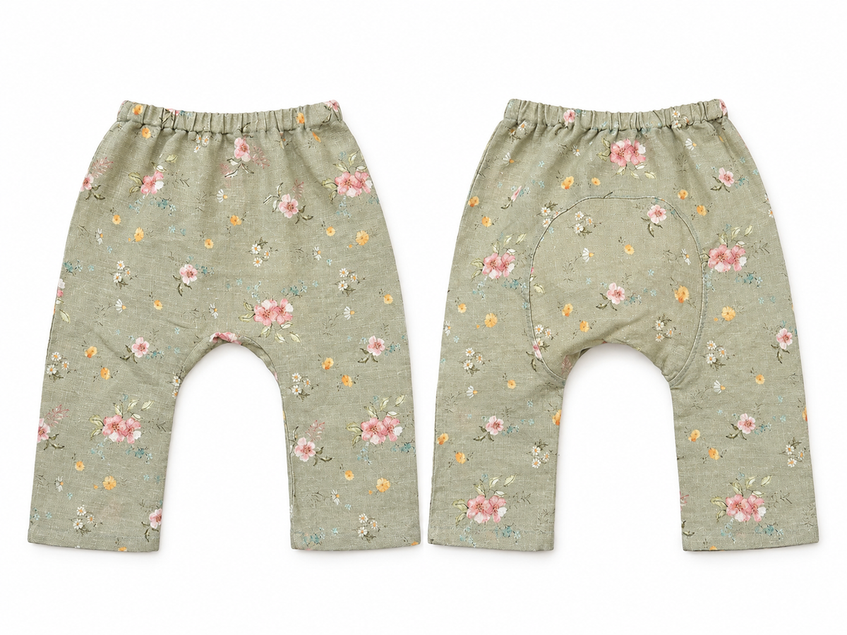 Ruffle Shoulder Bodysuit & Floral Linen Baby Gusset Pant Set