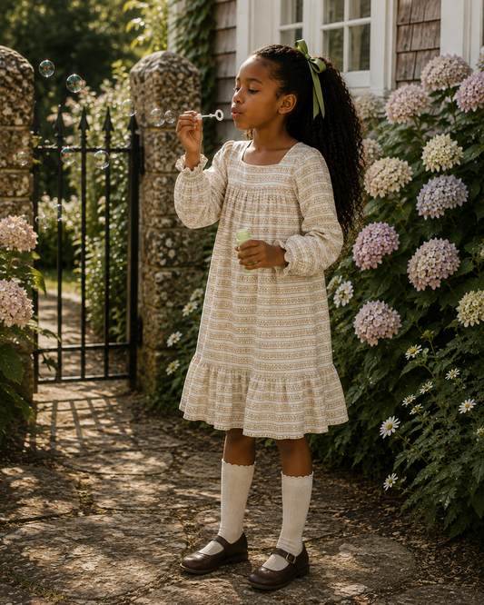 Fiona Dress- Blush Vine Stripe