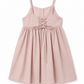 A dusty pink sleeveless dress with thin shoulder straps, a lace-up front bodice, and a gathered flared skirt, shown on a plain white background.