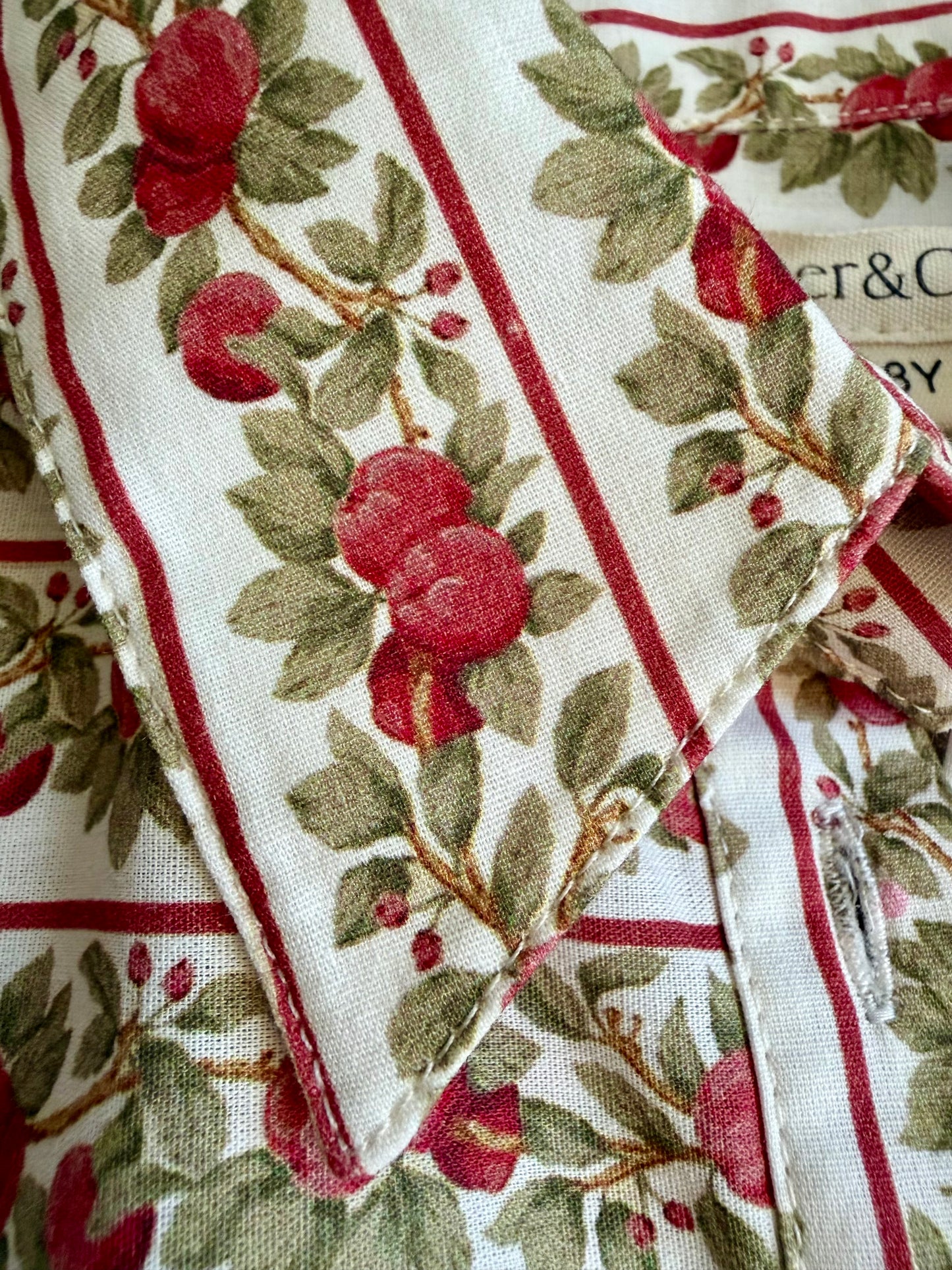 Close-up of fabric with red berry pattern