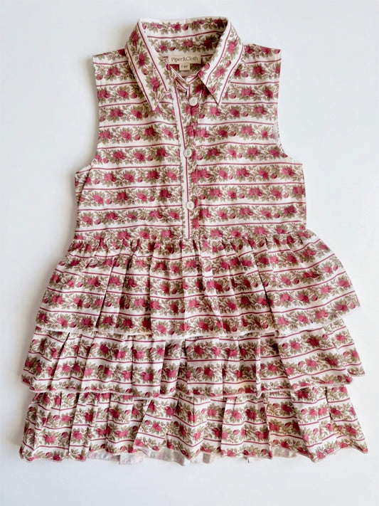 Floral tiered dress on a white background