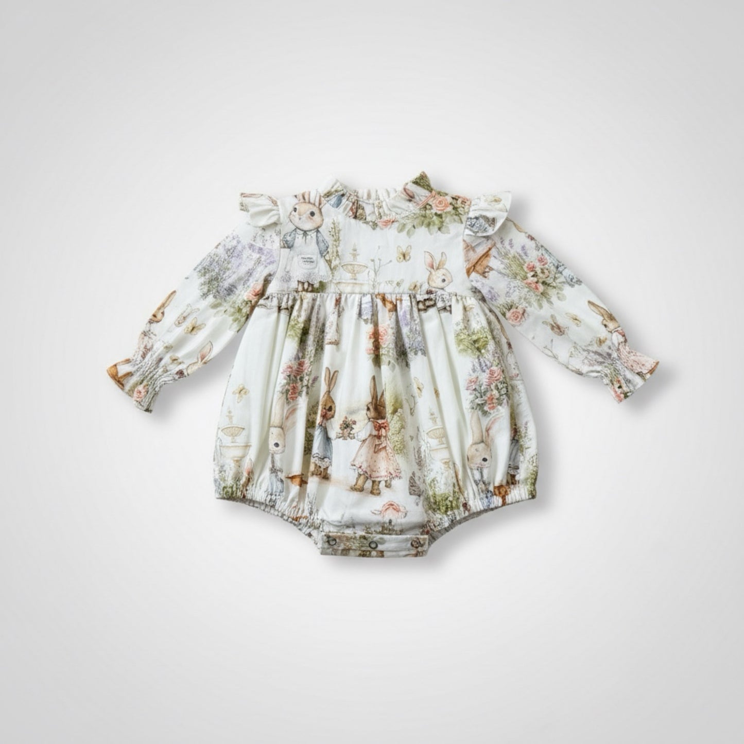 Floral baby romper on a light gray background