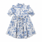 Blue and white floral dress on a white background