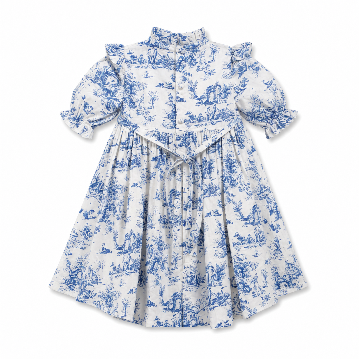 Blue and white floral dress on a white background