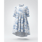 Blue Toil dress with blue floral pattern on a white background