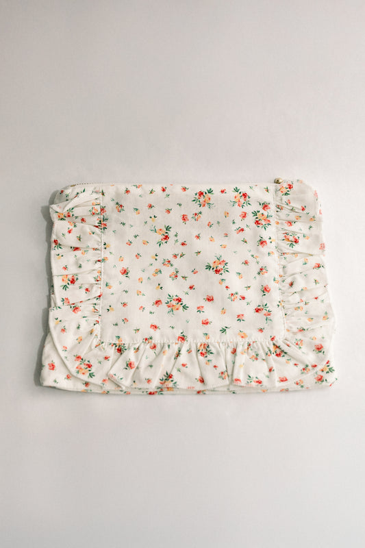 Clementine Bloom | Timeless Floral Ruffle Zipper Pouch