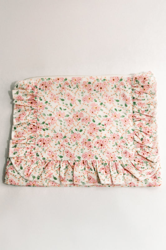 Peach Blossom | Timeless Floral Ruffle Zipper Pouch