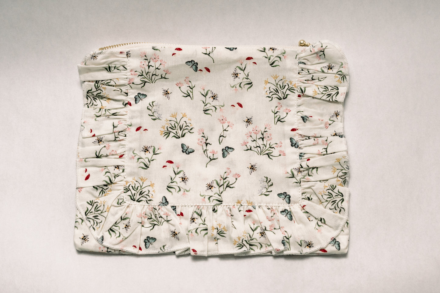 Butterfly Glade | Timeless Floral Ruffle Zipper Pouch