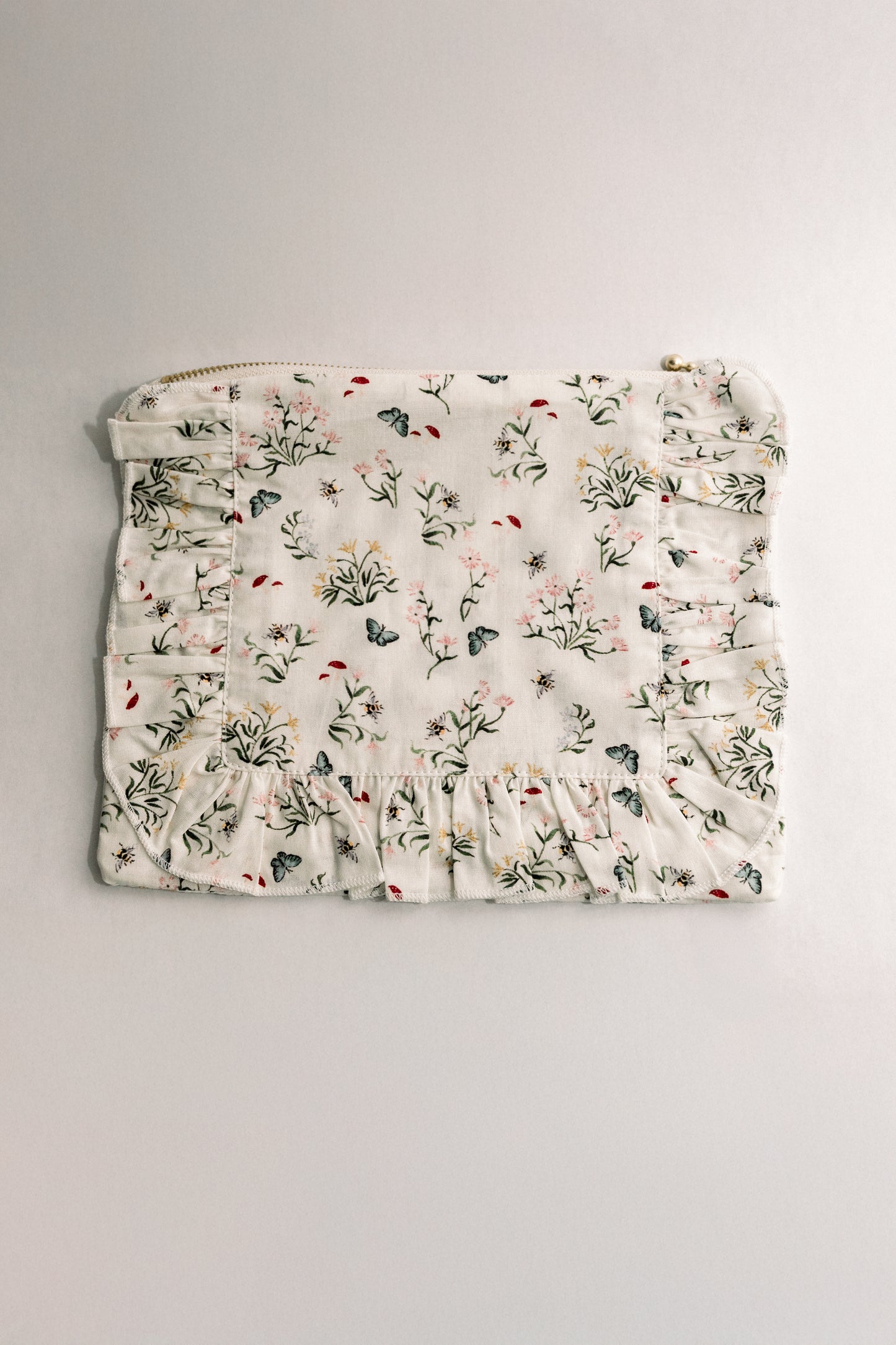 Butterfly Glade | Timeless Floral Ruffle Zipper Pouch