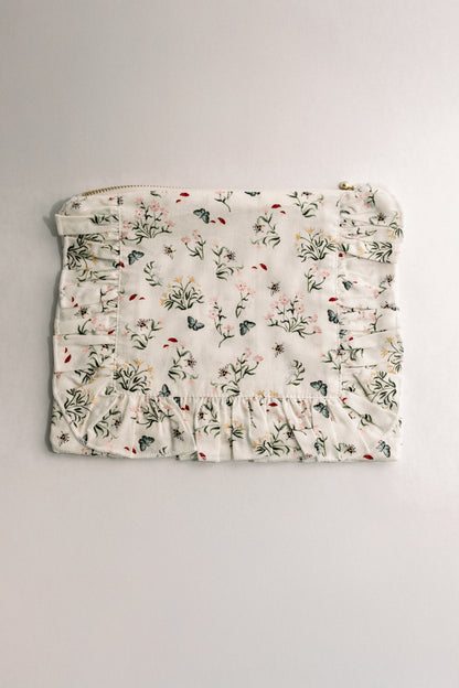 Butterfly Glade | Timeless Floral Ruffle Zipper Pouch