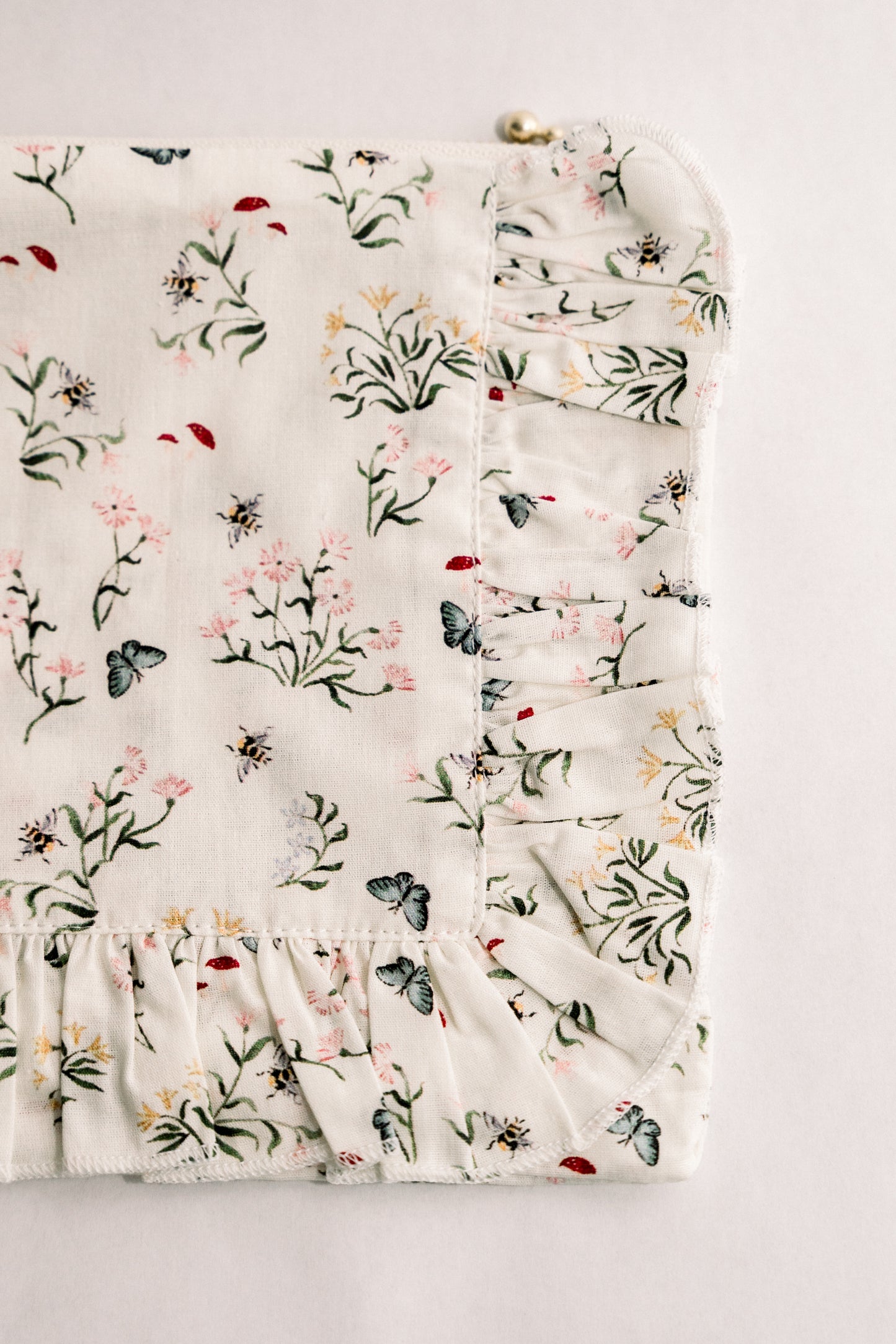 Butterfly Glade | Timeless Floral Ruffle Zipper Pouch