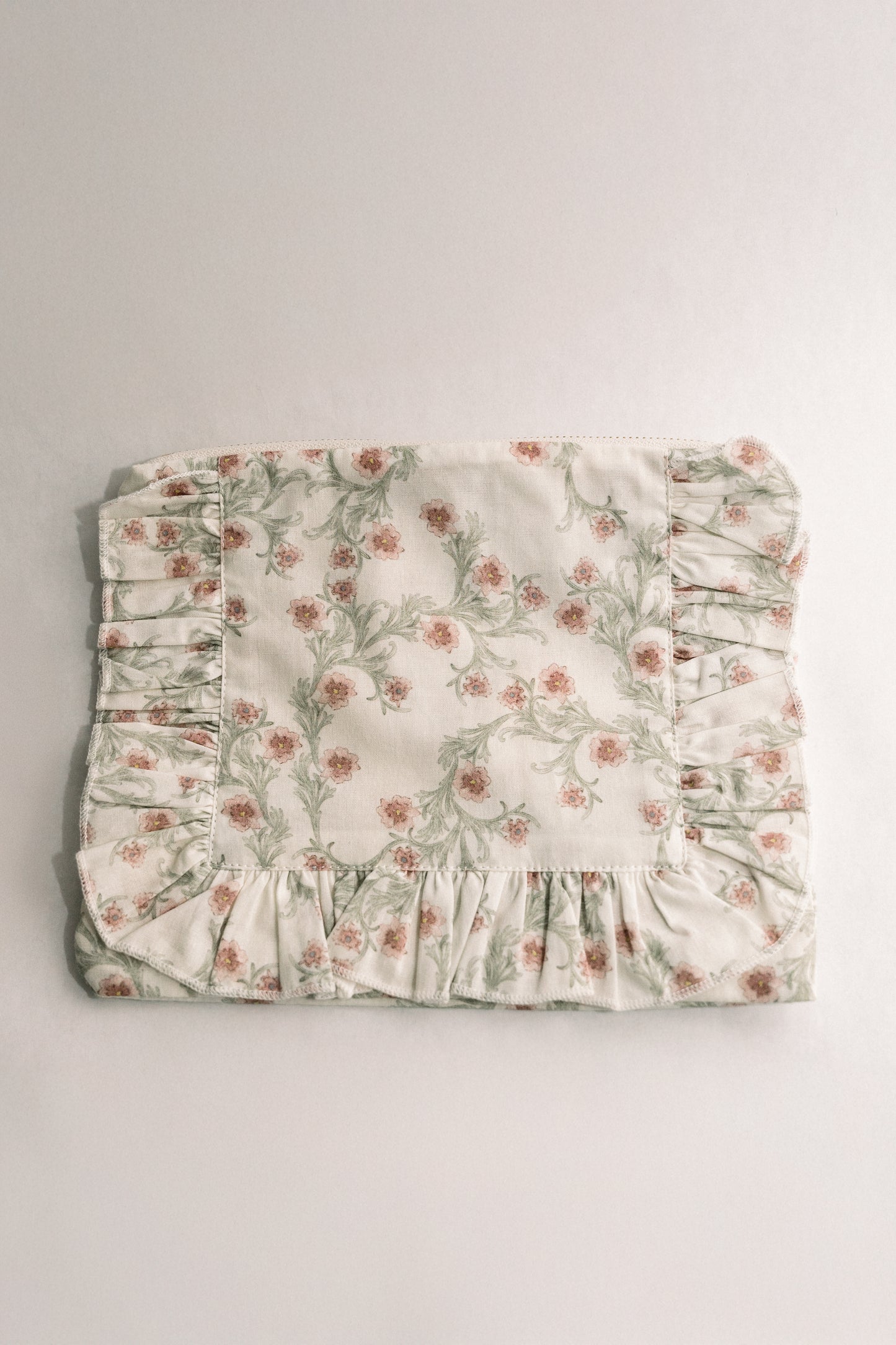 Lilac Vine Scroll |Timeless Floral Ruffle Zipper Pouch