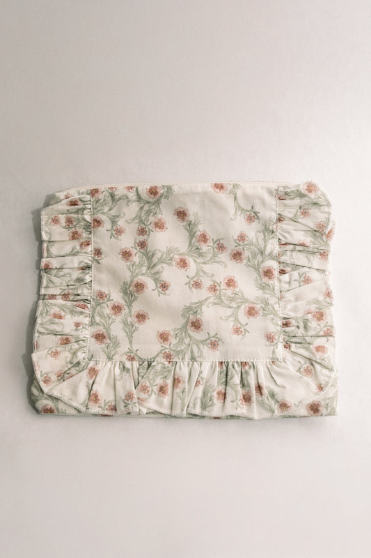 Lilac Vine Scroll |Timeless Floral Ruffle Zipper Pouch