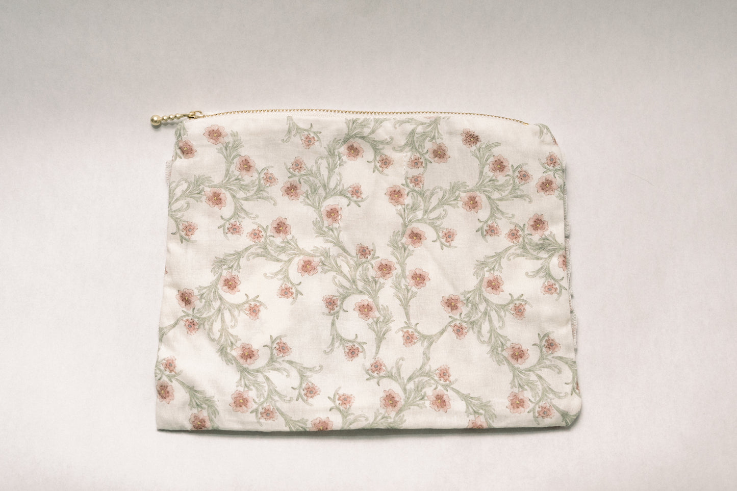 Lilac Vine Scroll |Timeless Floral Ruffle Zipper Pouch