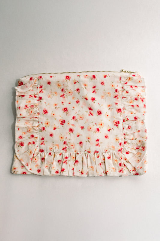 Sunset Petal | Timeless Floral Ruffle Zipper Pouch