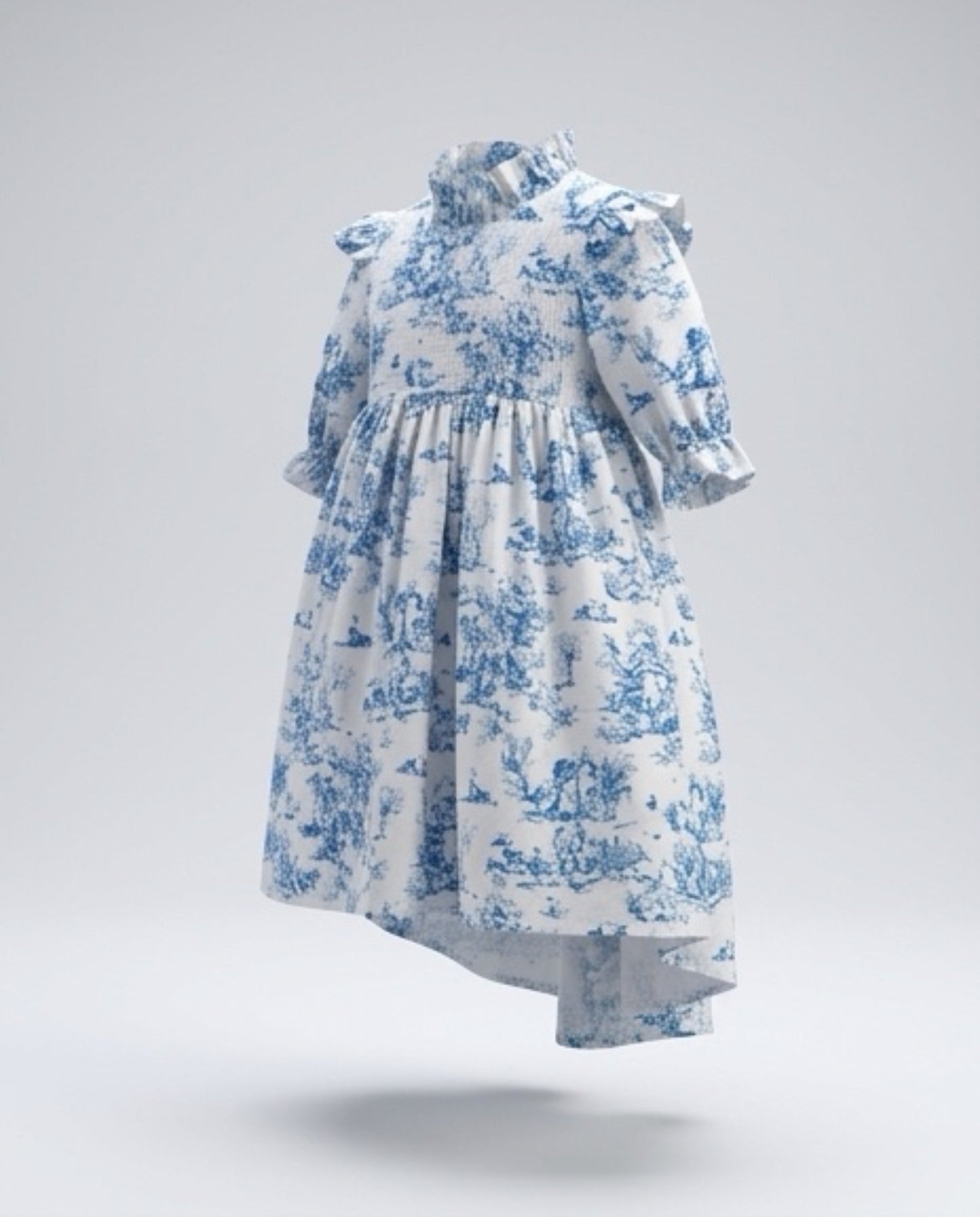 Aoki Dress-Blue Toile | Short Sleeve