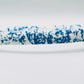 Blue and white patterned fabric on a white background