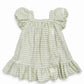 Green and white striped dress on a white background