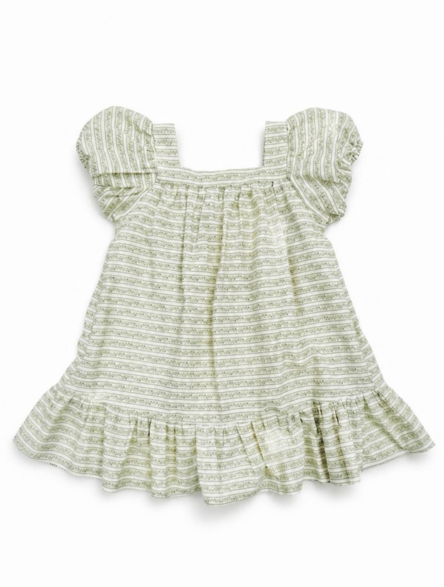 Green and white striped dress on a white background