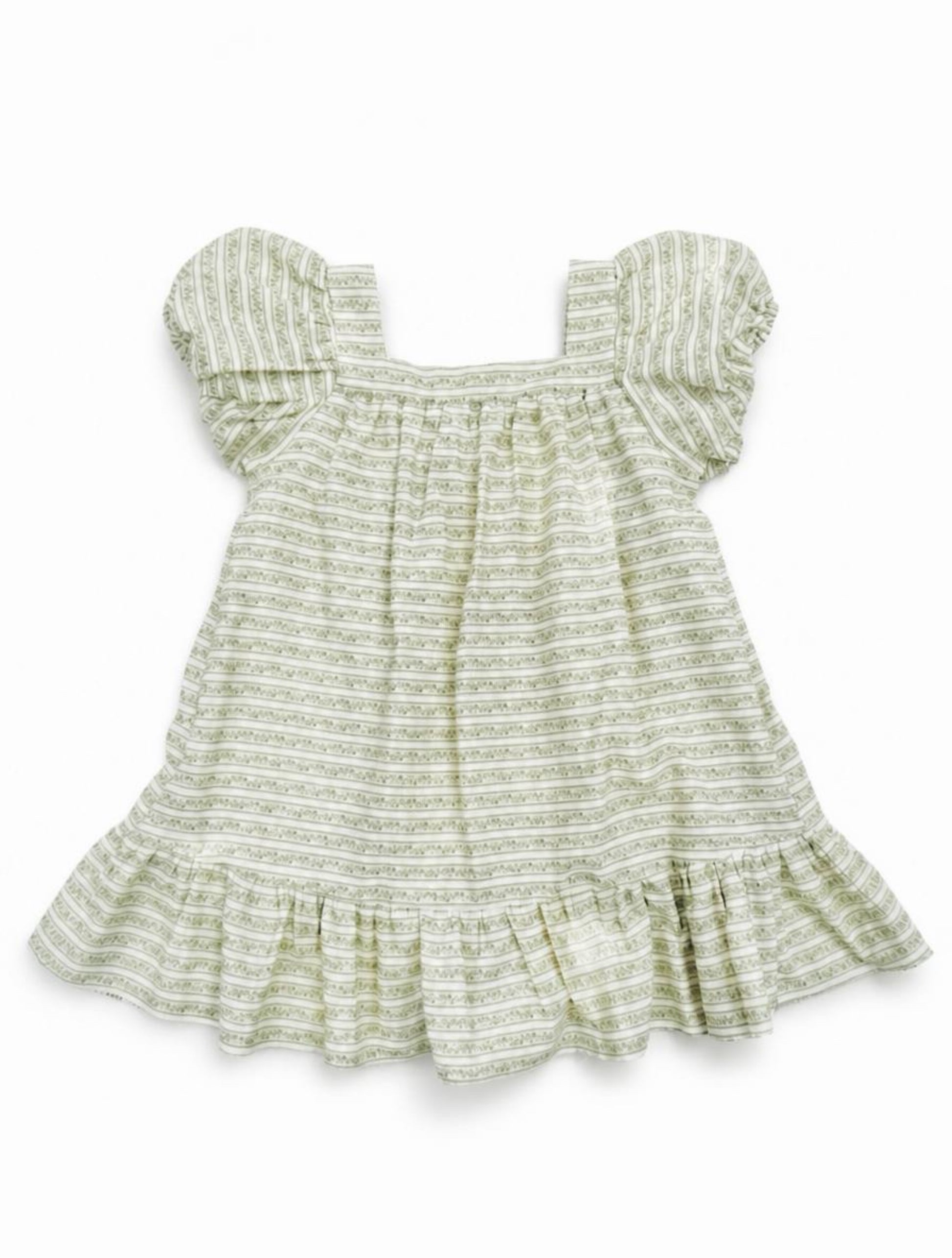 Green and white striped dress on a white background