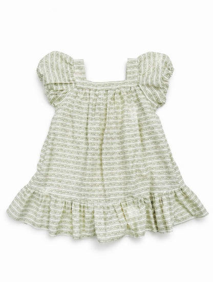 Green and white striped dress on a white background