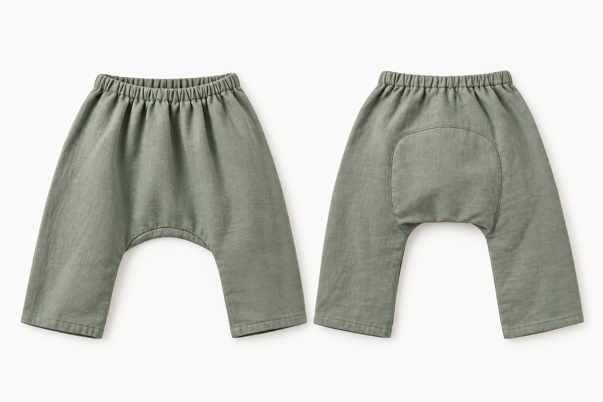 Peter Pan Collar Bodysuit & Linen Baby Gusset Pant Set