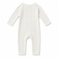An off-white long-sleeve baby jumpsuit with a vertical ribbed and cable-knit texture, shown flat on a white background.