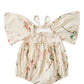 Floral baby romper with butterfly sleeves on a white background