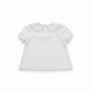 White blouse with ruffled sleeves and embroidered collar on a white background