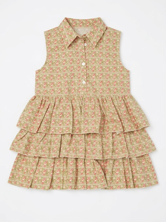 Floral tiered dress on a white background