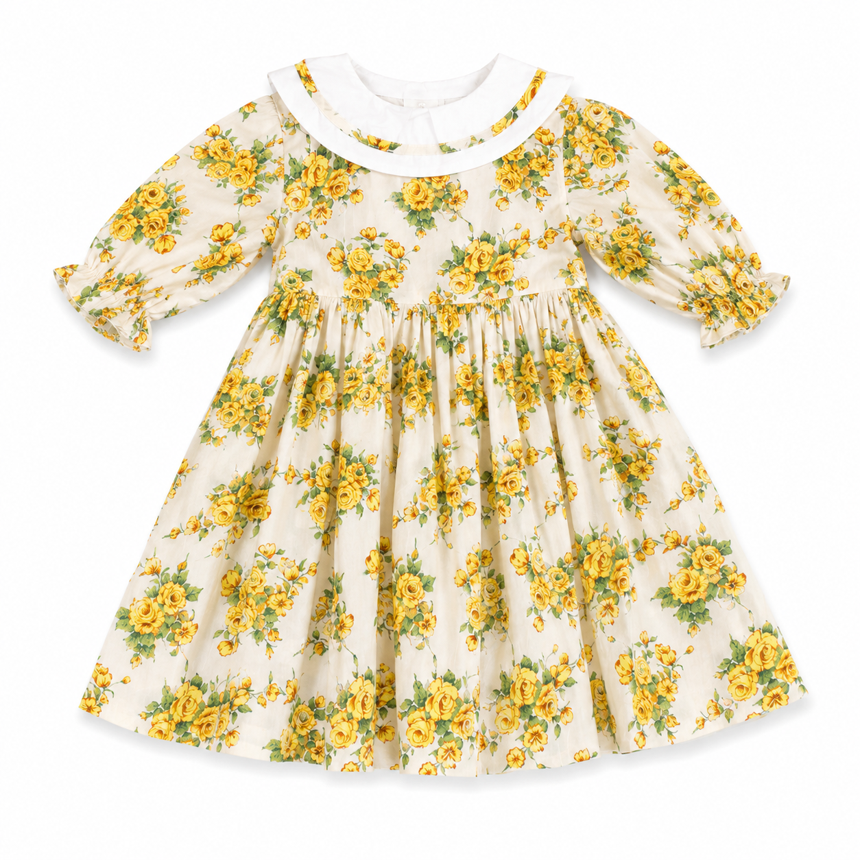 Yellow floral dress on a white background