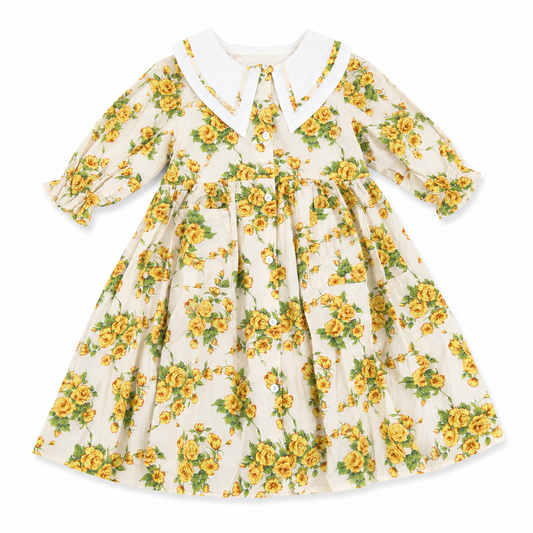 Floral dress with yellow flowers on a white background