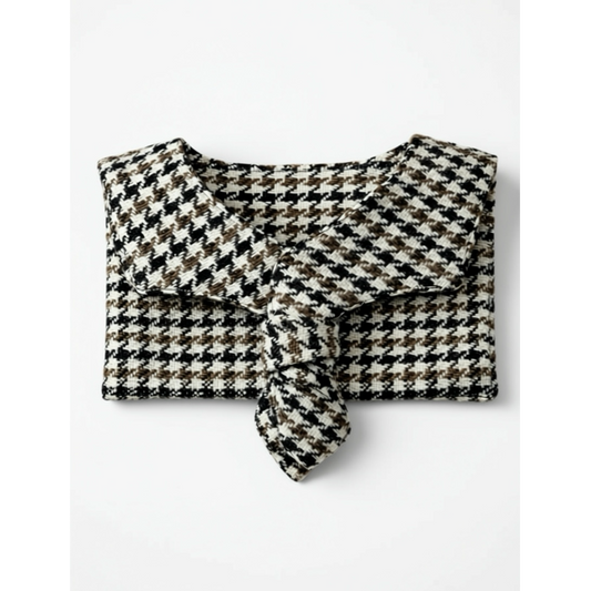Sailor collar houndstooth patterned wool fabric on a white background