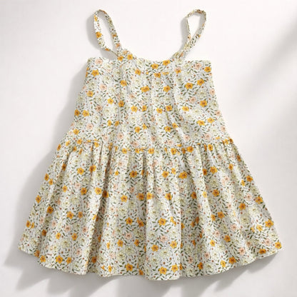 Floral dress with yellow flowers on a white background