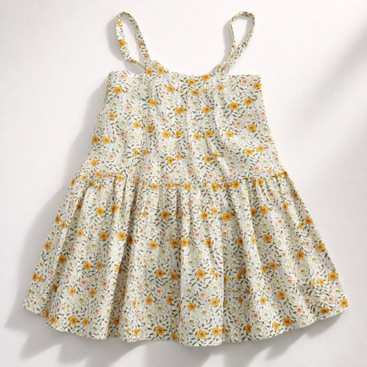 Floral dress with yellow flowers on a white background