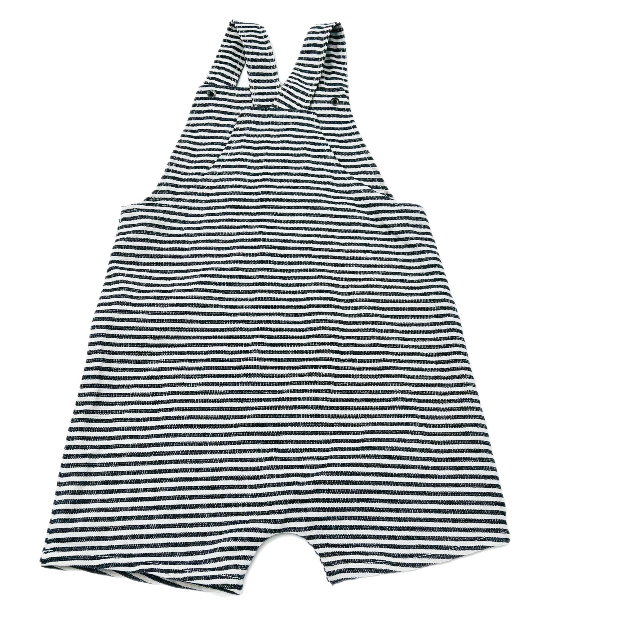YaaYaa Overall Shorts-Black & White Stripes