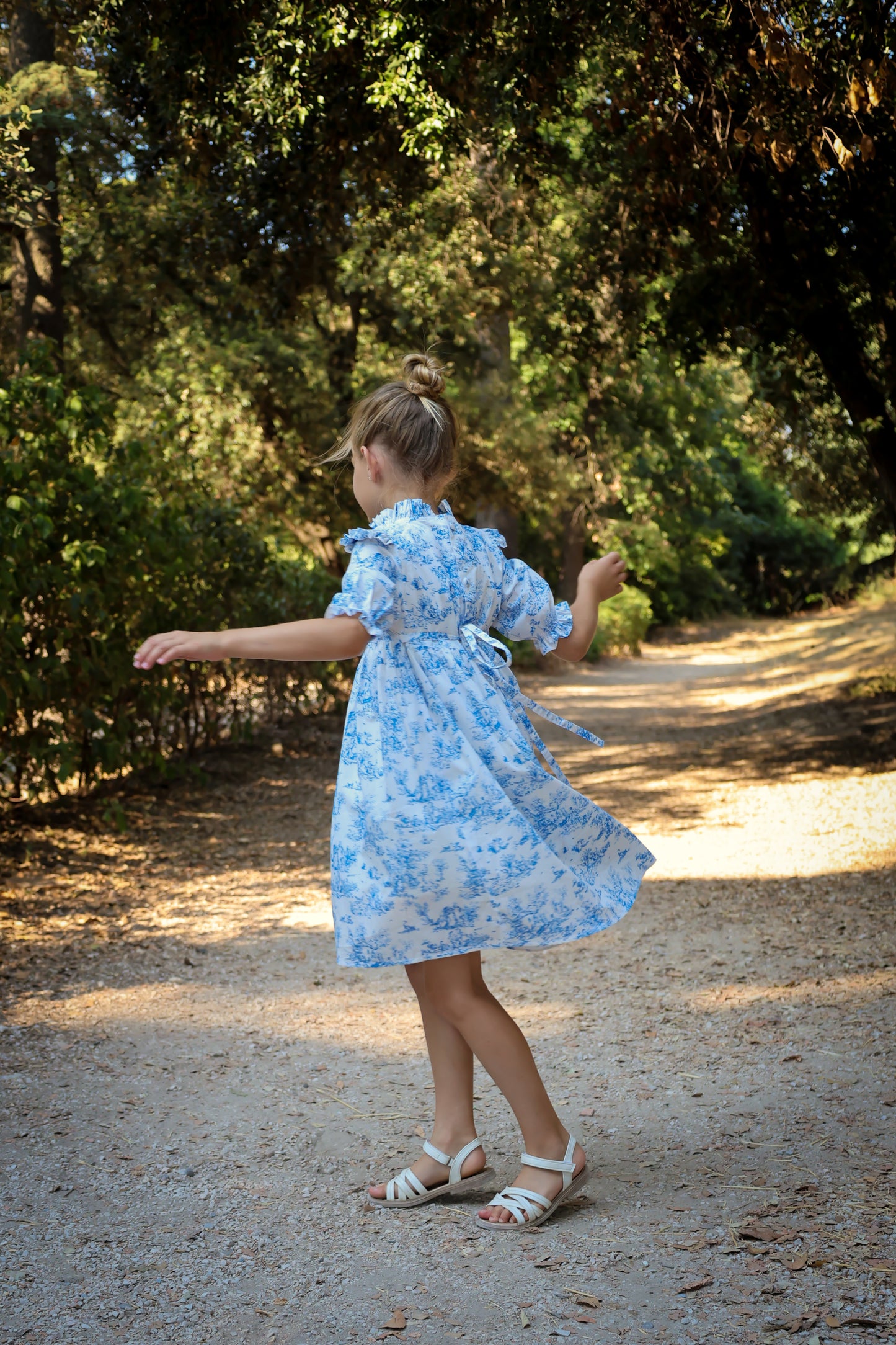 Aoki Dress-Blue Toile | Three-Quarter Sleeve