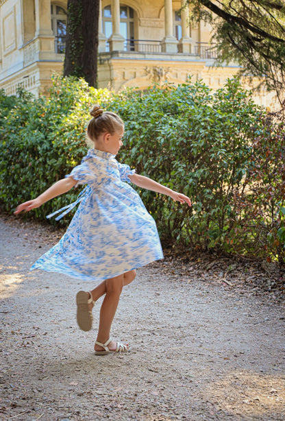 Aoki Dress-Blue Toile | Three-Quarter Sleeve