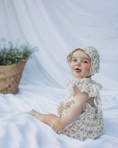 Josie Tie Back Romper & Bonnet -Sunny Blossom