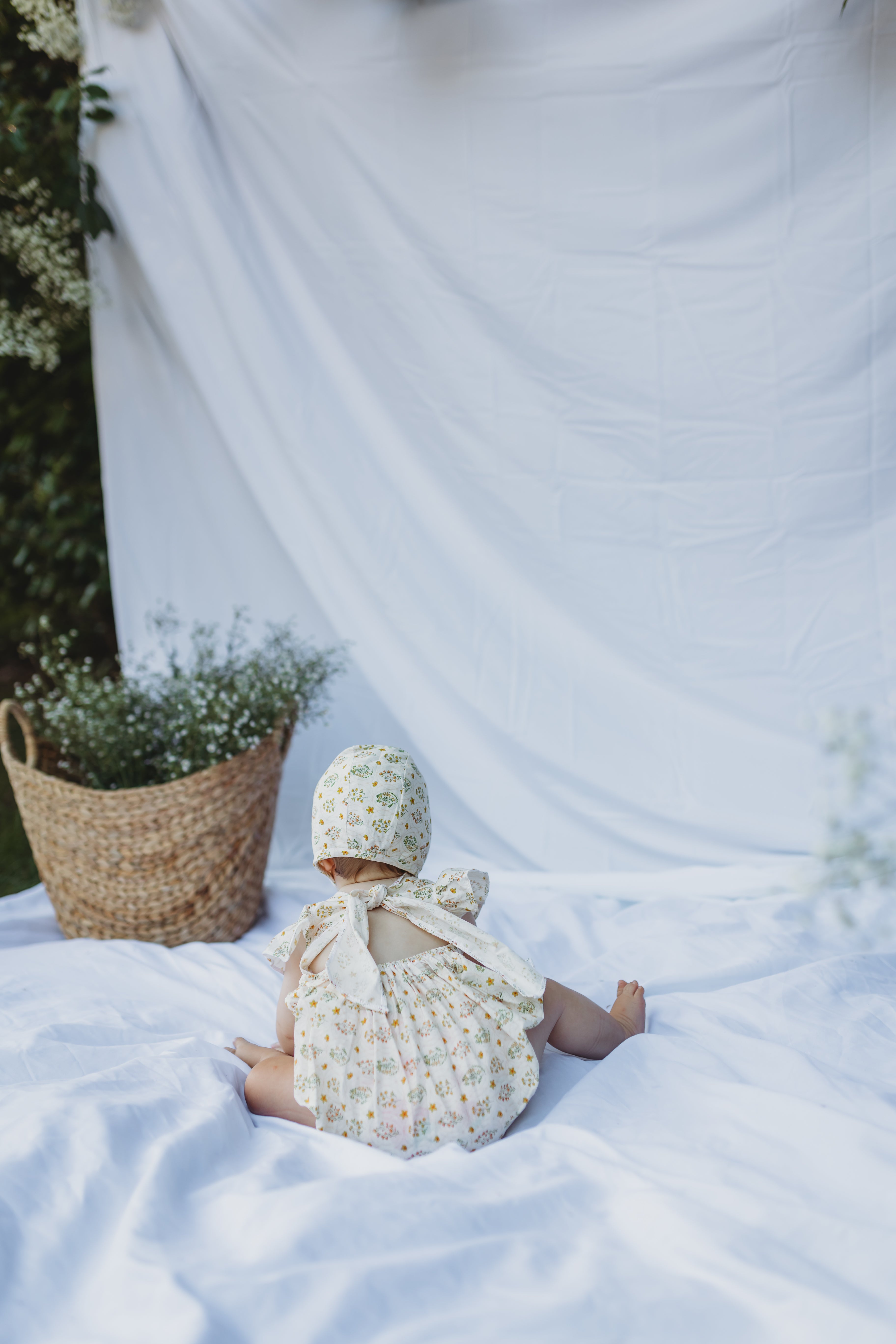 Josie Tie Back Romper & Bonnet -Sunny Blossom