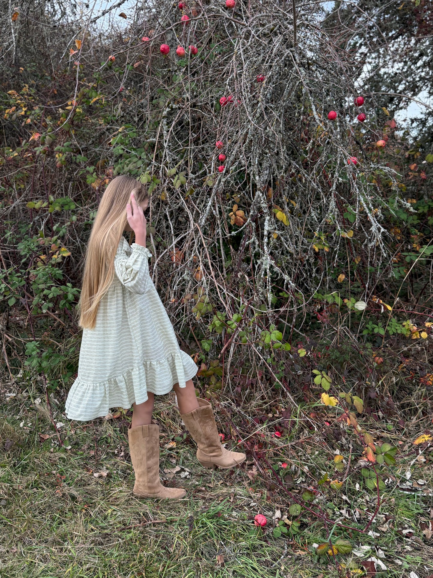 Fiona Dress- Blush Vine Stripe