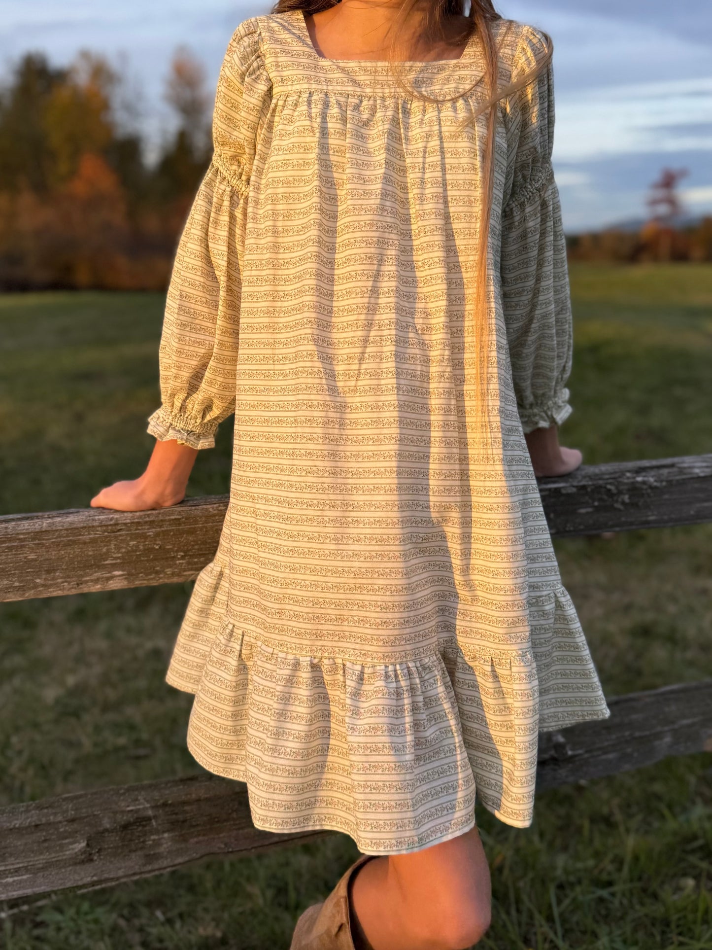 Fiona Dress- Blush Vine Stripe