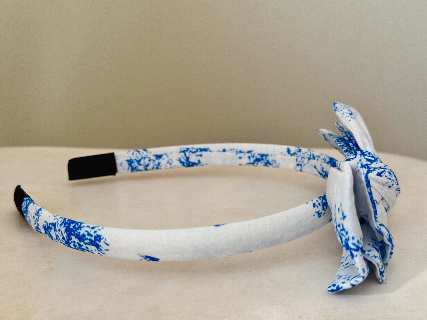 Three Little Bows Headband | Blue Toile