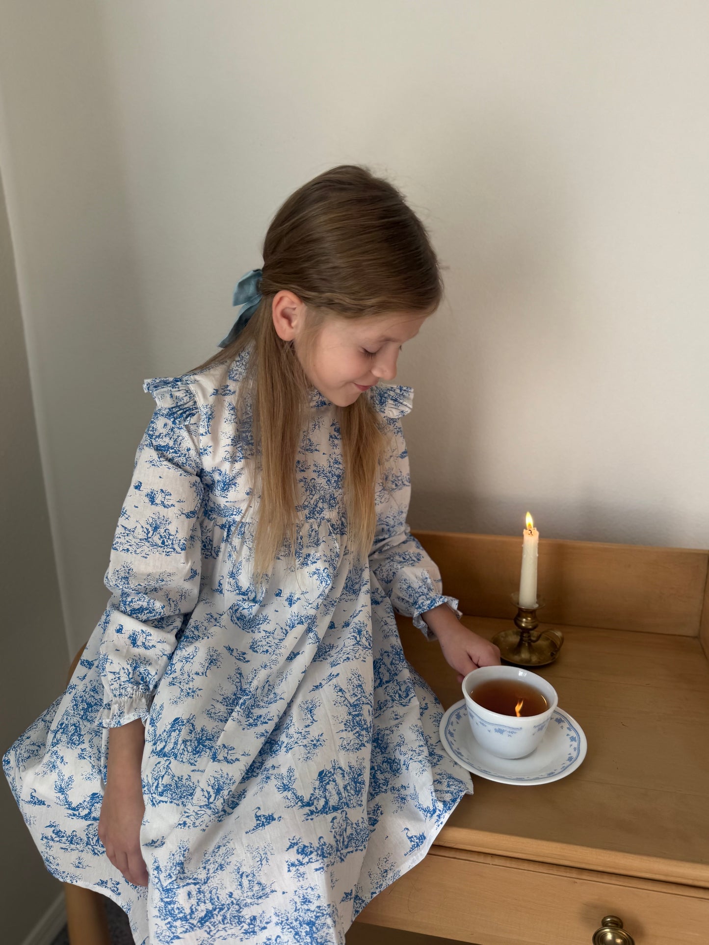 Aoki Dress-Blue Toile | Long Sleeve