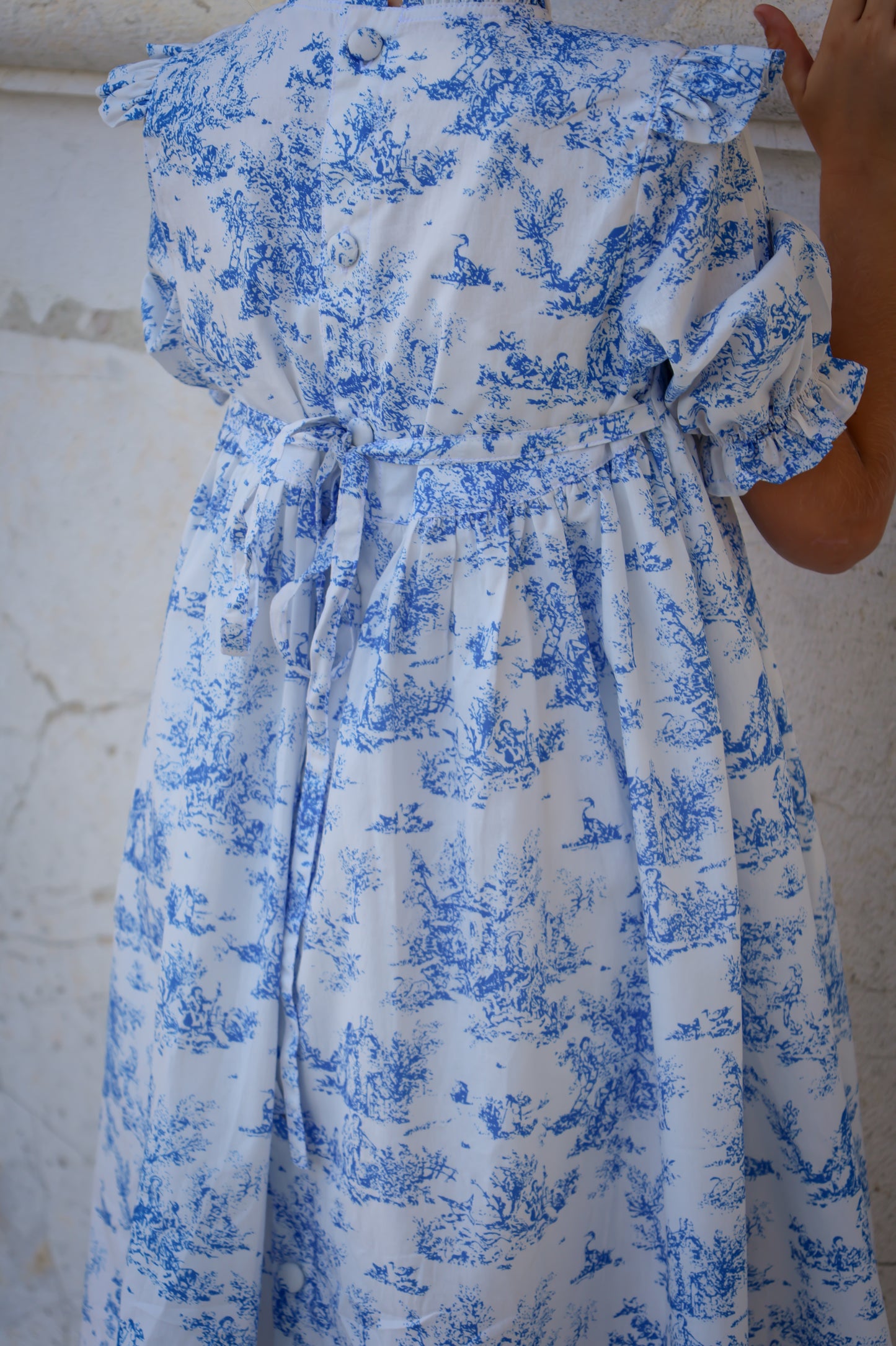 Aoki Dress-Blue Toile | Three-Quarter Sleeve