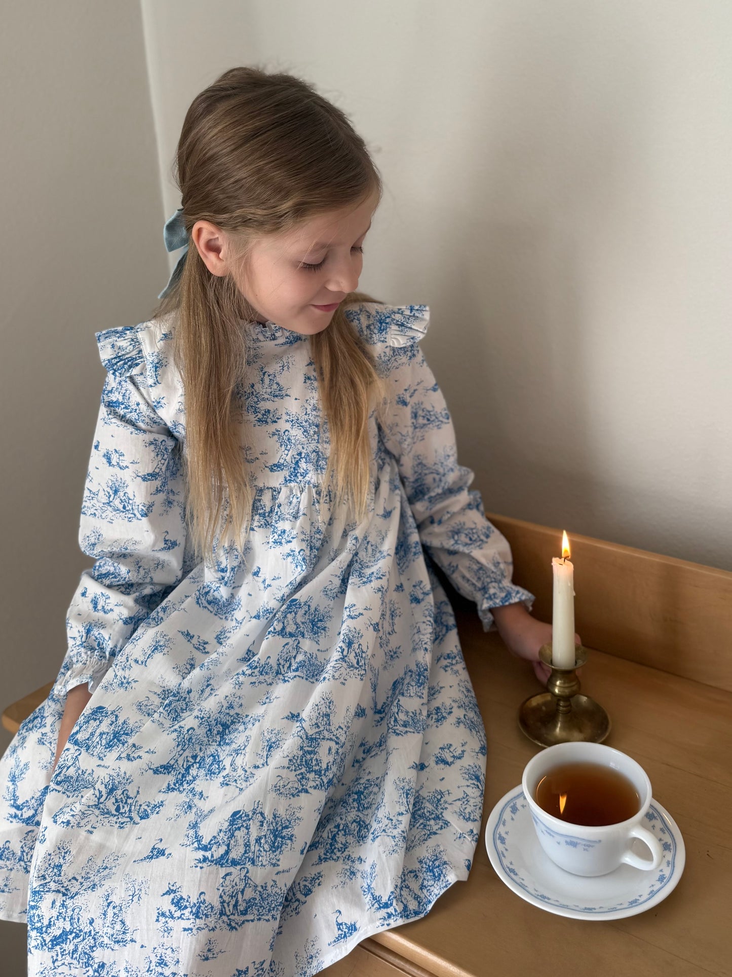 Aoki Dress-Blue Toile | Long Sleeve