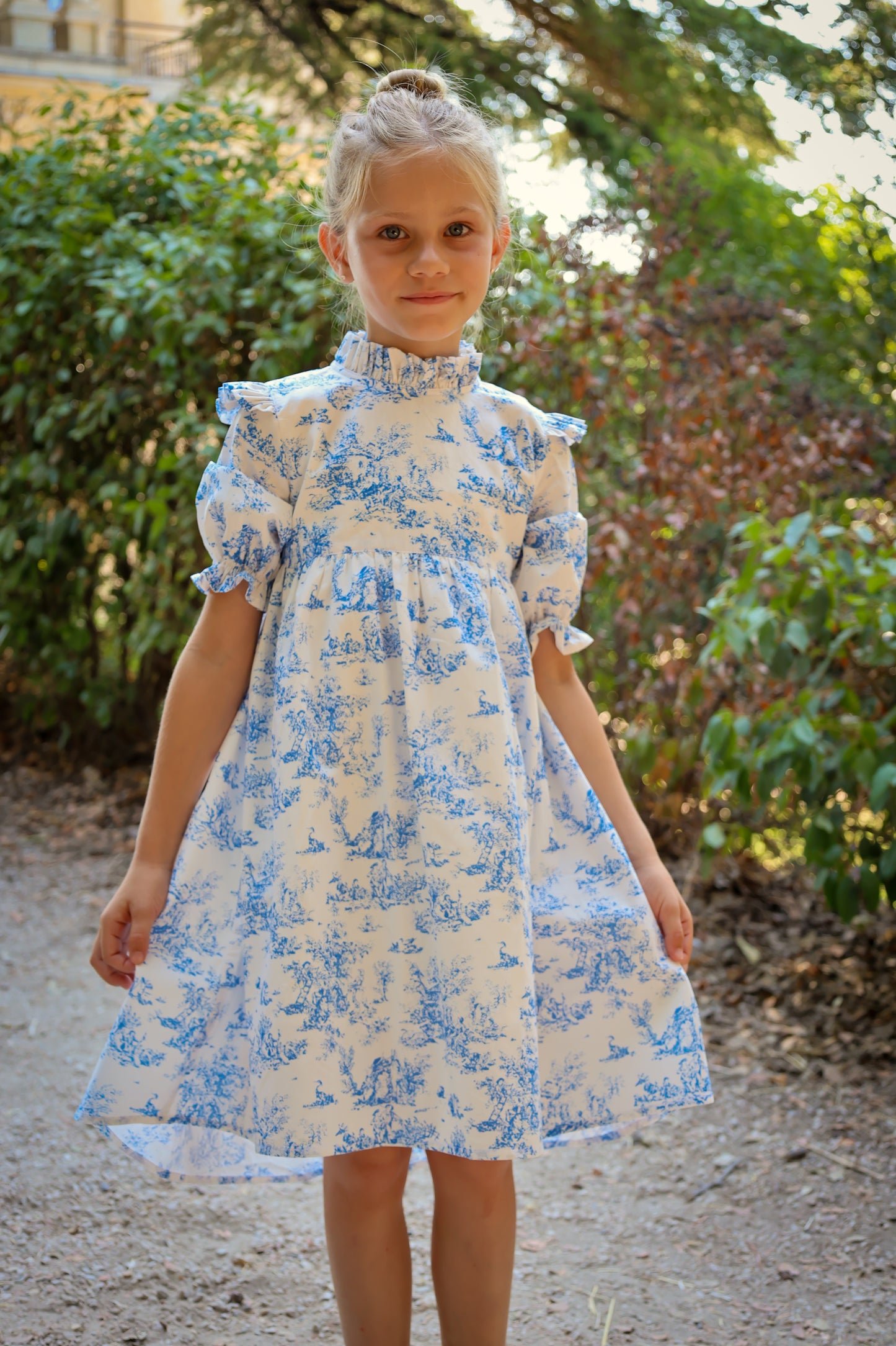 Aoki Dress-Blue Toile | Three-Quarter Sleeve
